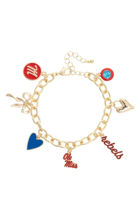 Ole Miss Rebels Enamel Icons Charm Bracelet in Shiny Gold sold by Canvas Style