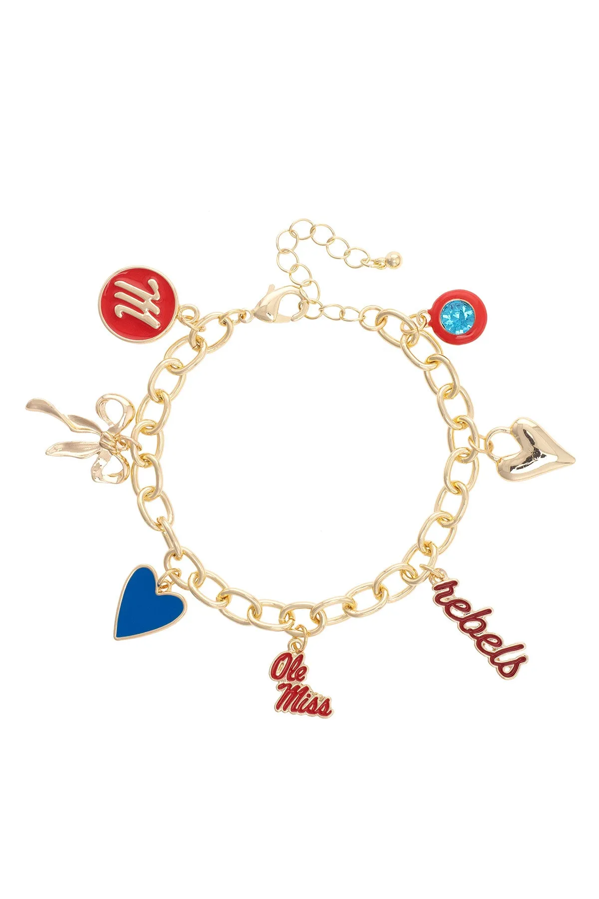 Ole Miss Rebels Enamel Icons Charm Bracelet in Shiny Gold sold by Canvas Style