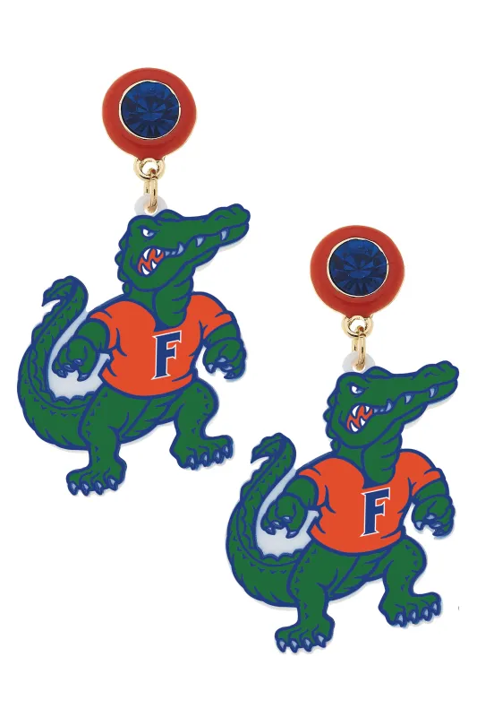 Florida Albert Gator Resin Mascot Earrings in Green/Orange/Blue sold by Canvas Style