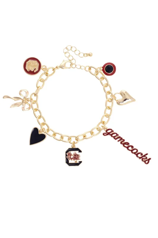 South Carolina Gamecocks Enamel Icons Charm Bracelet in Shiny Gold sold by Canvas Style