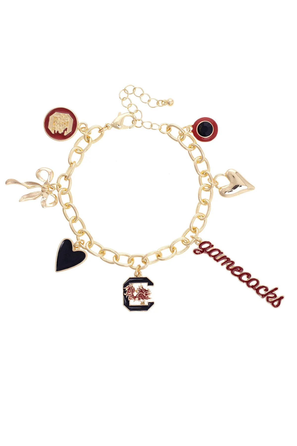 South Carolina Gamecocks Enamel Icons Charm Bracelet in Shiny Gold sold by Canvas Style