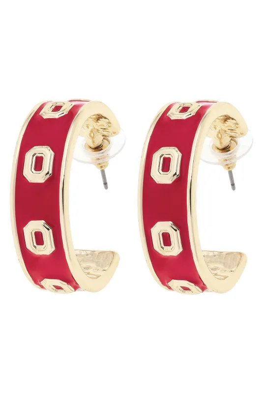 Ohio State Buckeyes Enamel Logo Hoop Earrings in Red/Shiny Gold sold by Canvas Style