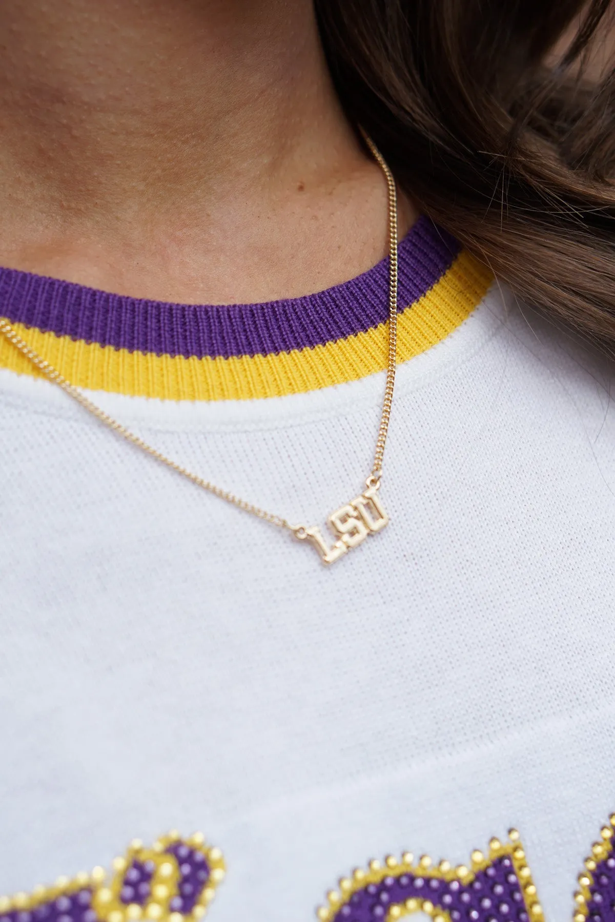 LSU Tigers Varsity Outline Necklace in Shiny Gold sold by Canvas Style product image thumbnail 2