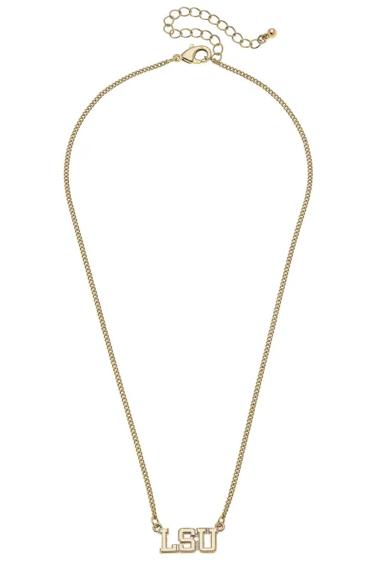 LSU Tigers Varsity Outline Necklace in Shiny Gold sold by Canvas Style
