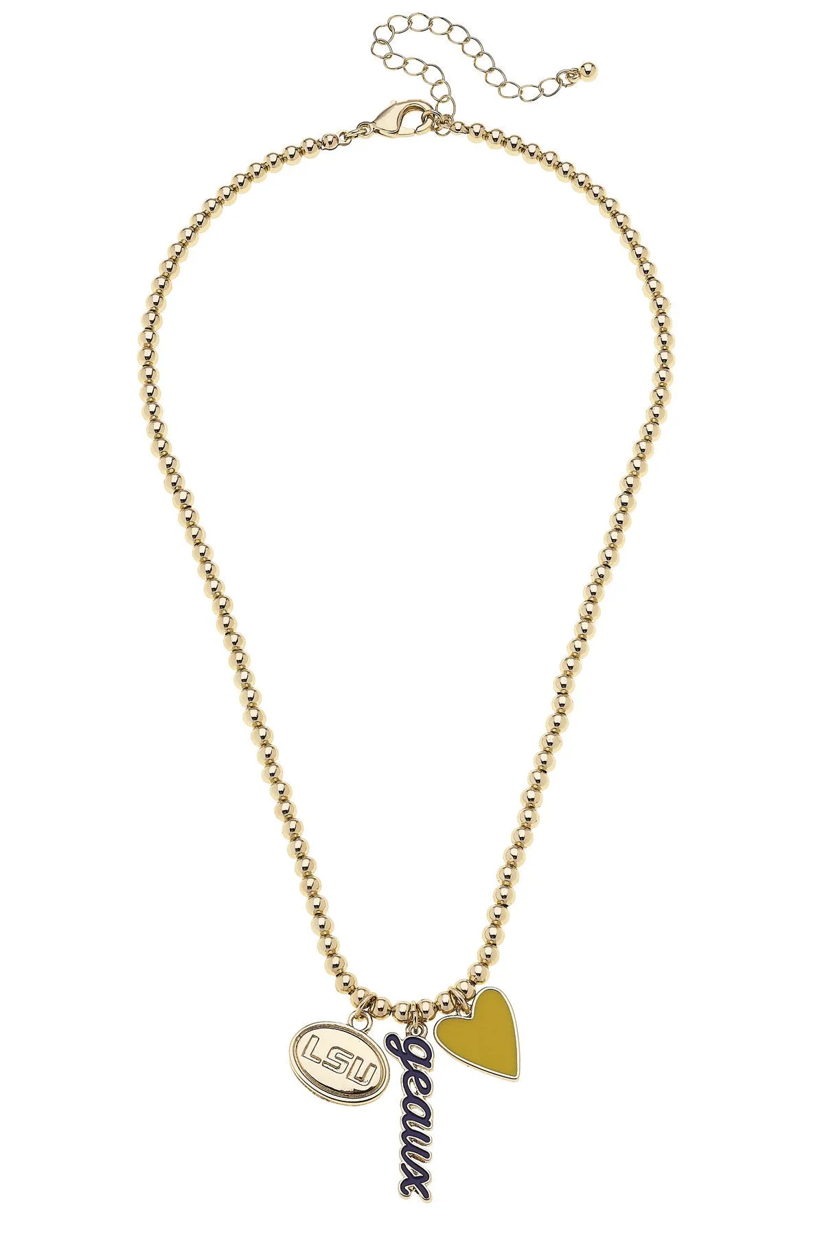 LSU Tigers Ball Bead Charm Necklace in Shiny Gold sold by Canvas Style