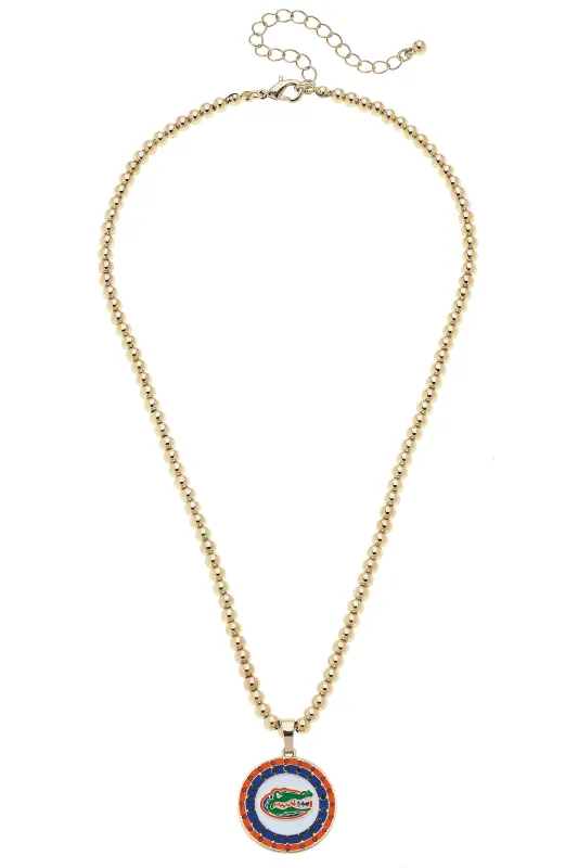 Florida Gators Pave Disc Necklace in Shiny Gold sold by Canvas Style