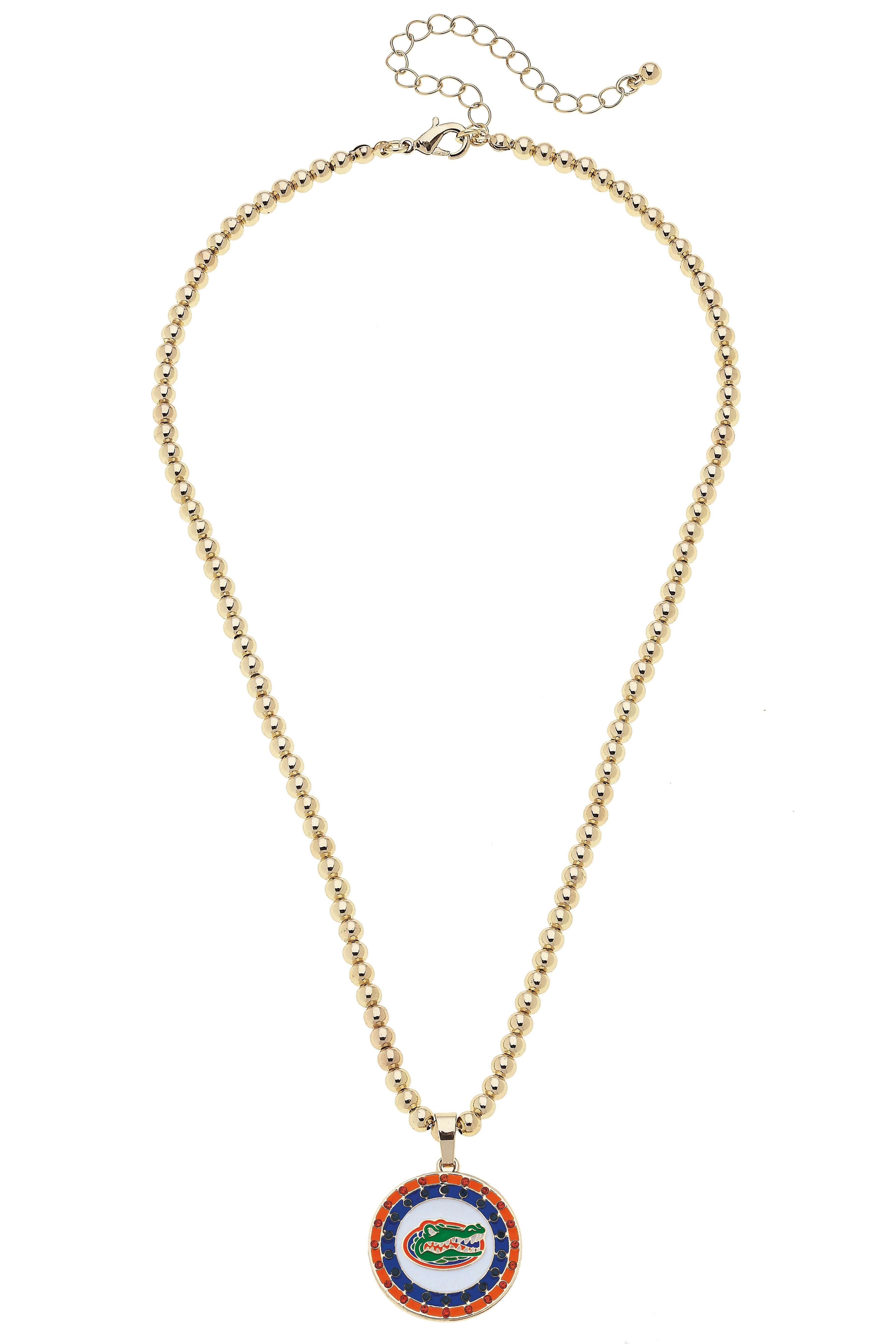Florida Gators Pave Disc Necklace in Shiny Gold sold by Canvas Style