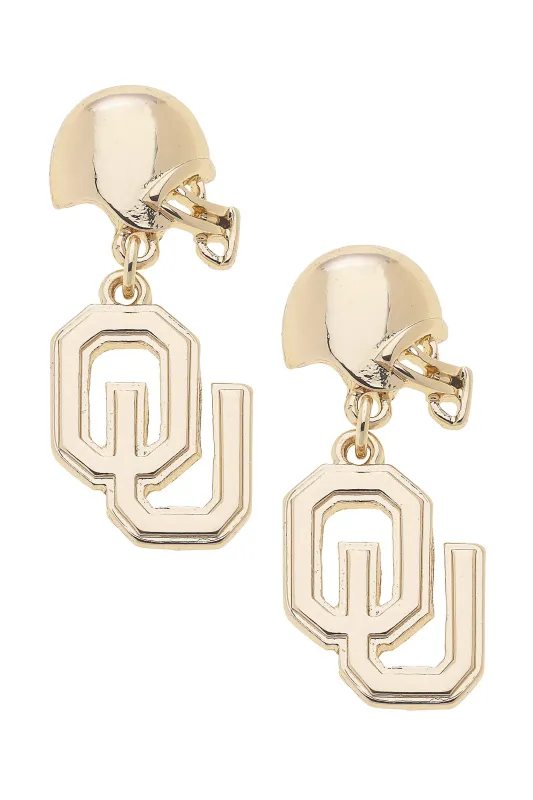 Oklahoma Sooners Logo Helmet Earrings in Shiny Gold sold by Canvas Style