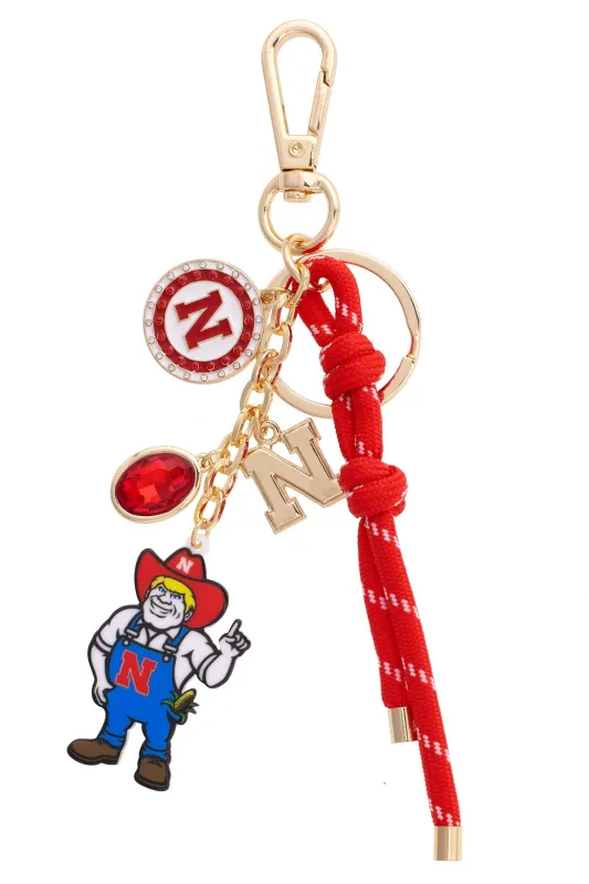 Nebraska Cornhuskers Cluster Bag Charm in Red & Shiny Gold sold by Canvas Style