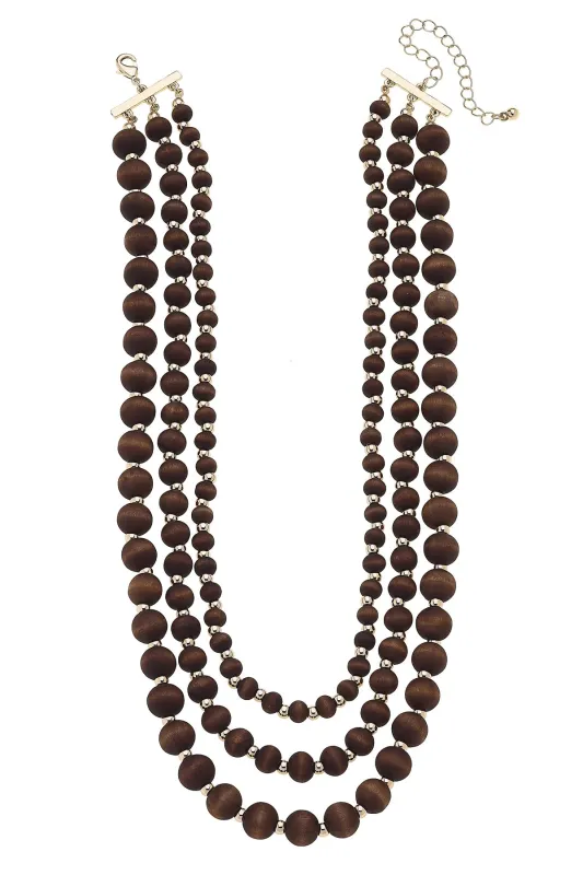 Aster Beaded Wood 3-Row Necklace in Brown sold by Canvas Style