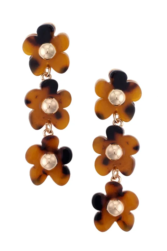 Bambi Linked Flower Earrings in Tortoise sold by Canvas Style