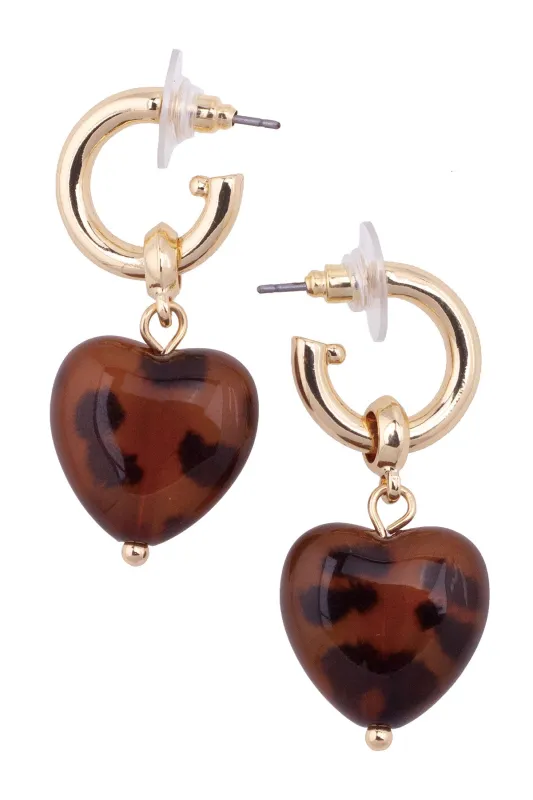 Annabelle Heart Drop Hoop Earrings in Tortoise sold by Canvas Style