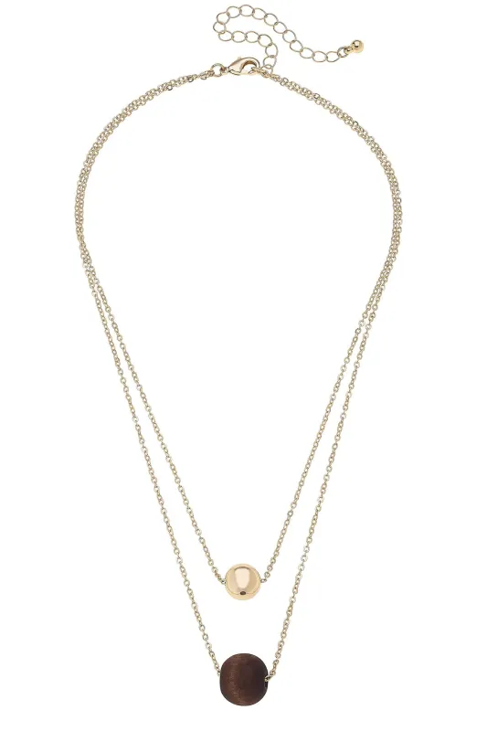 Icon 2-Row Layered Wood Bead Necklace in Shiny Gold sold by Canvas Style
