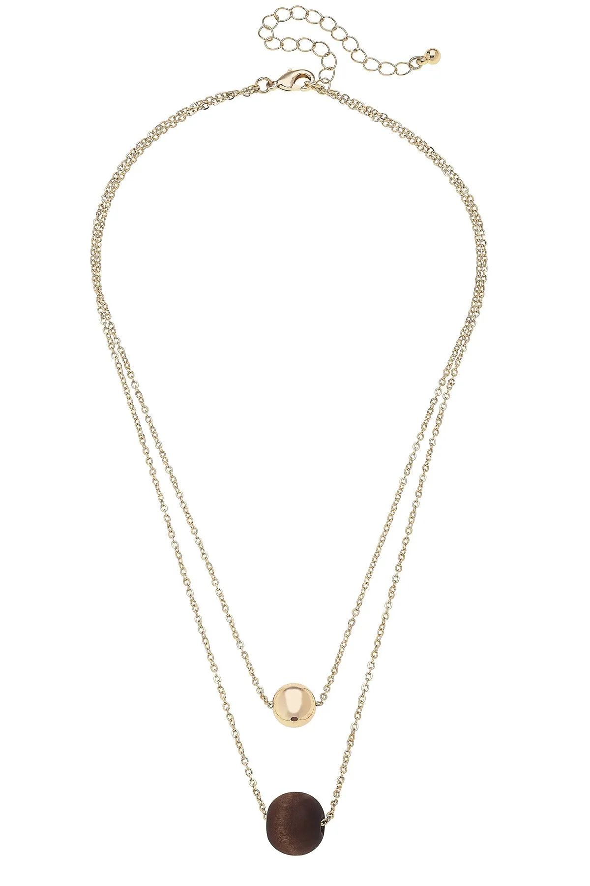 Icon 2-Row Layered Wood Bead Necklace in Shiny Gold sold by Canvas Style
