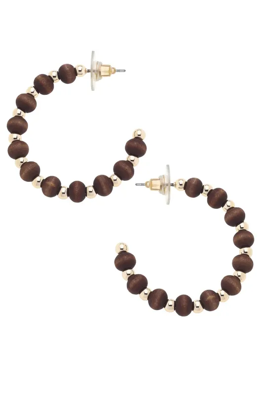Aster Beaded Wood Hoop Earrings in Brown sold by Canvas Style