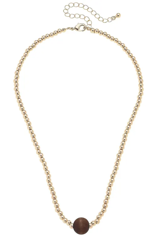 Wren Wood Ball Bead Necklace in Shiny Gold sold by Canvas Style