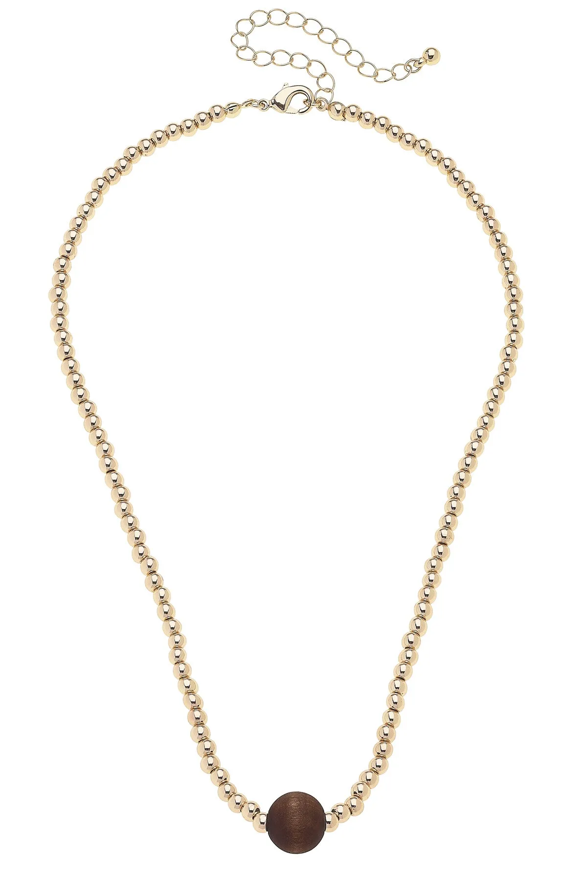 Wren Wood Ball Bead Necklace in Shiny Gold sold by Canvas Style