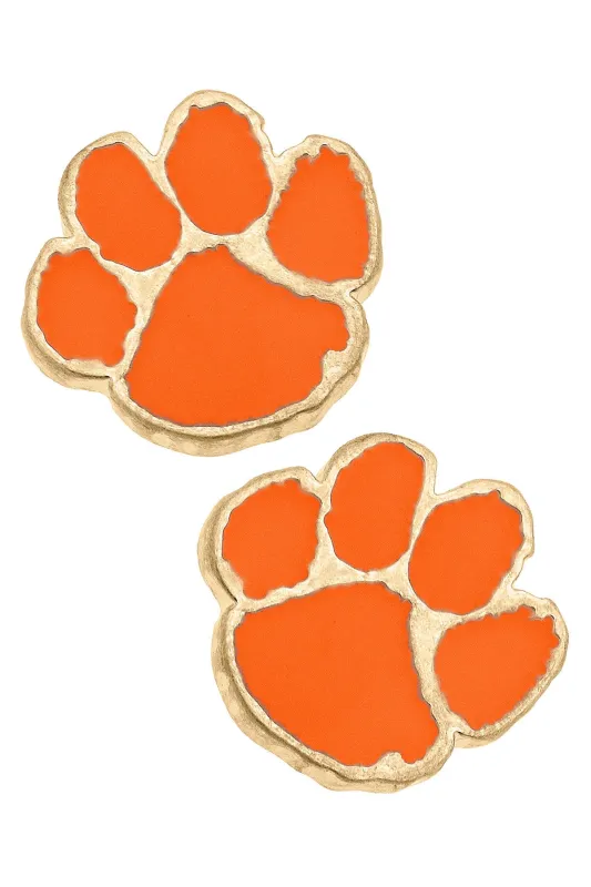 Clemson Tigers Enamel Logo Stud Earrings in Shiny Gold sold by Canvas Style