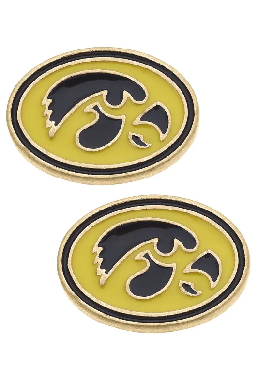 Iowa Hawkeyes Enamel Logo Stud Earrings in Shiny Gold sold by Canvas Style