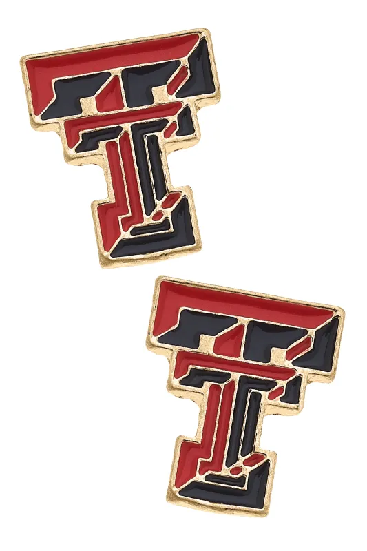 Texas Tech Red Raiders Enamel Logo Stud Earrings in Shiny Gold sold by Canvas Style