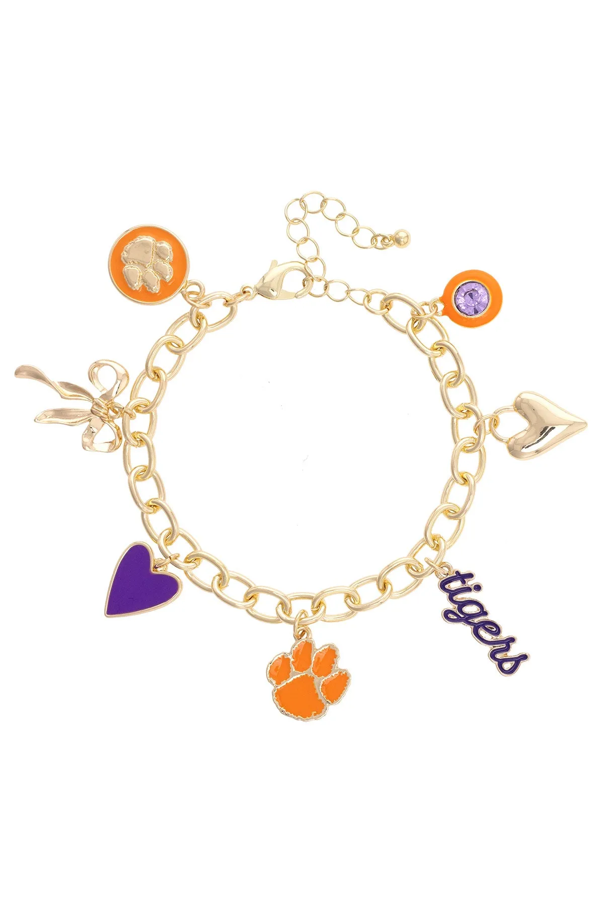 Clemson Tigers Enamel Icons Charm Bracelet in Shiny Gold sold by Canvas Style