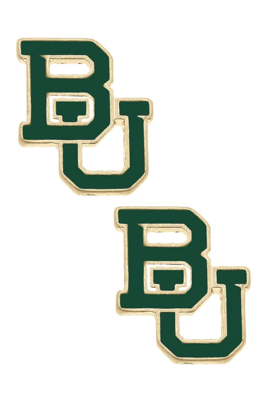 Baylor Bears Enamel Logo Stud Earrings in Shiny Gold sold by Canvas Style