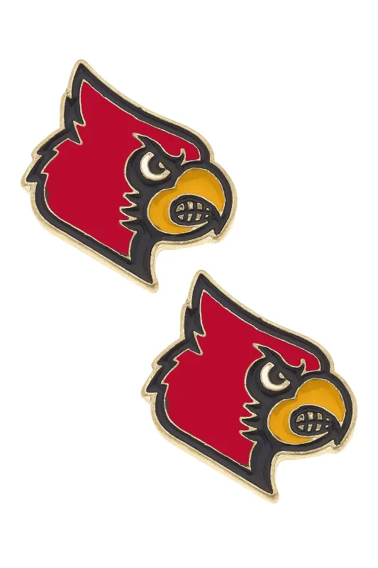 Louisville Cardinals Enamel Logo Stud Earrings in Shiny Gold sold by Canvas Style