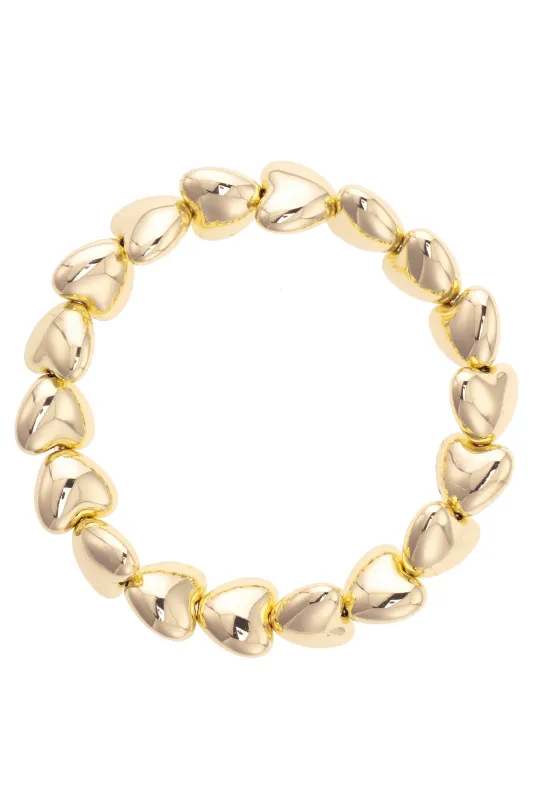 Hattie Puffy Heart Stretch Bracelet in Shiny Gold sold by Canvas Style