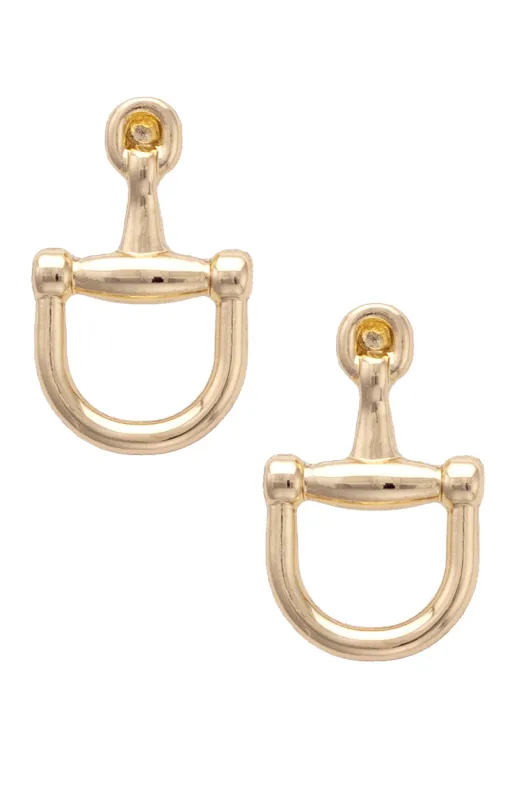 Cinnamon Horsebit Earrings in Shiny Gold sold by Canvas Style