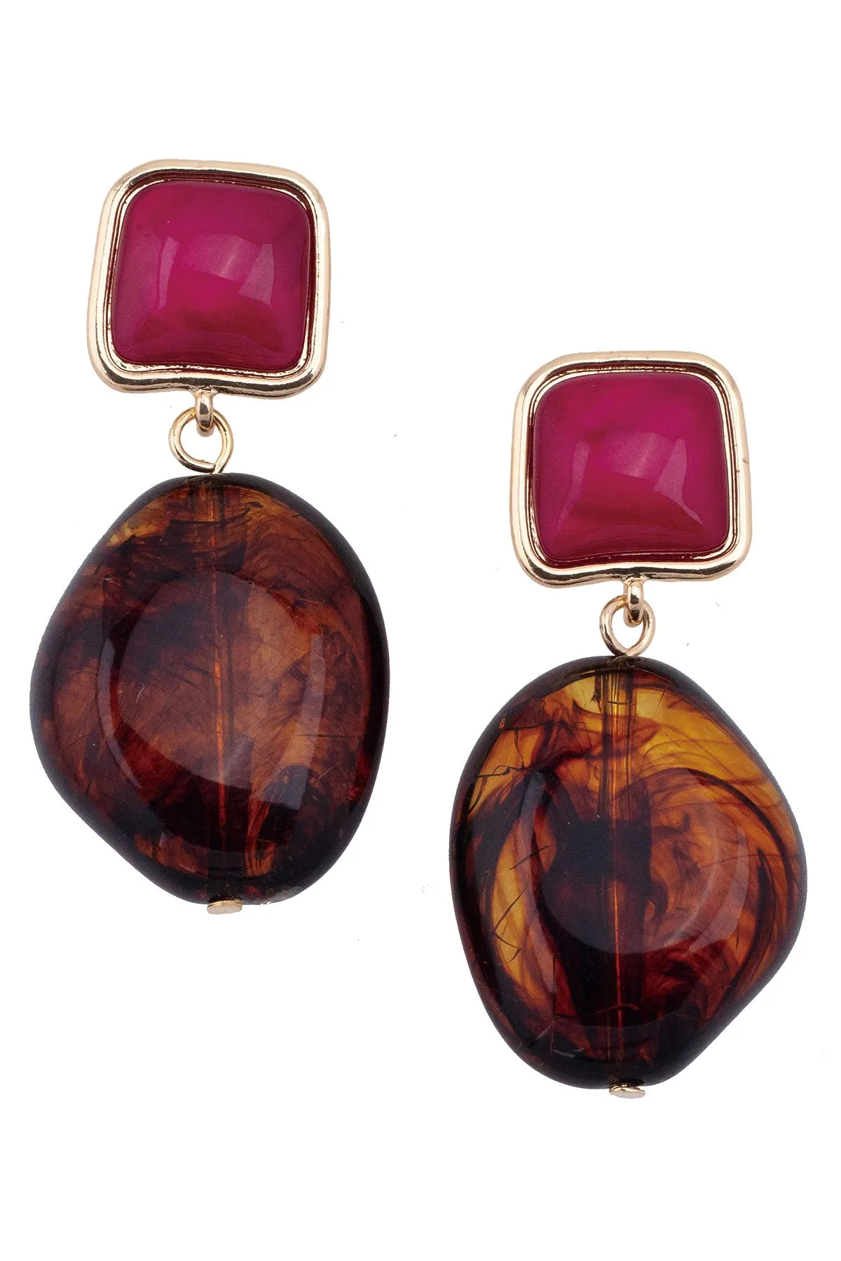 Gabby Tortoise & Resin Drop Earrings in Fuchsia sold by Canvas Style