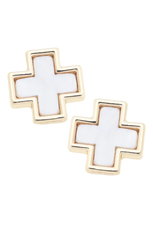 Eliana Cross Stud Earrings in Mother of Pearl sold by Canvas Style