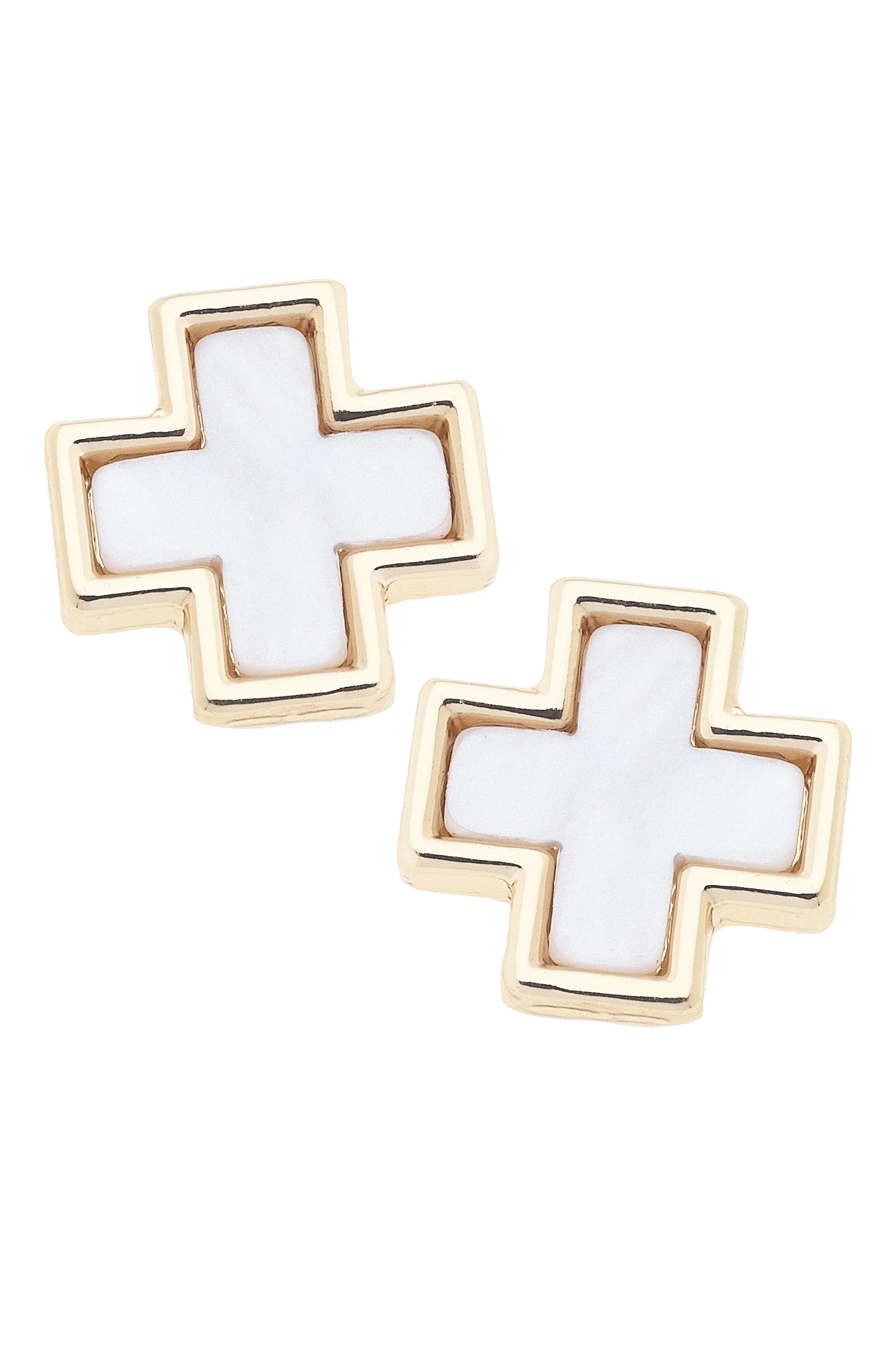 Eliana Cross Stud Earrings in Mother of Pearl sold by Canvas Style