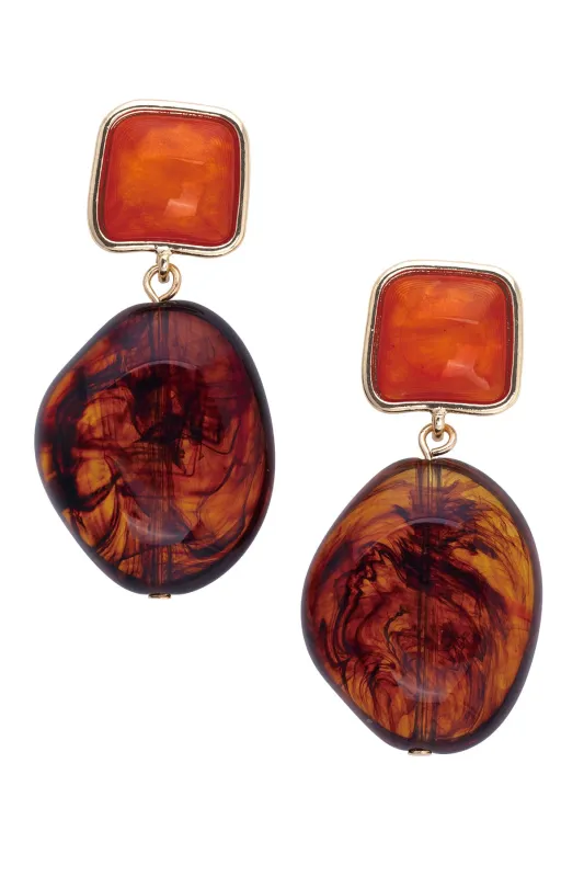 Gabby Tortoise & Resin Drop Earrings in Orange sold by Canvas Style