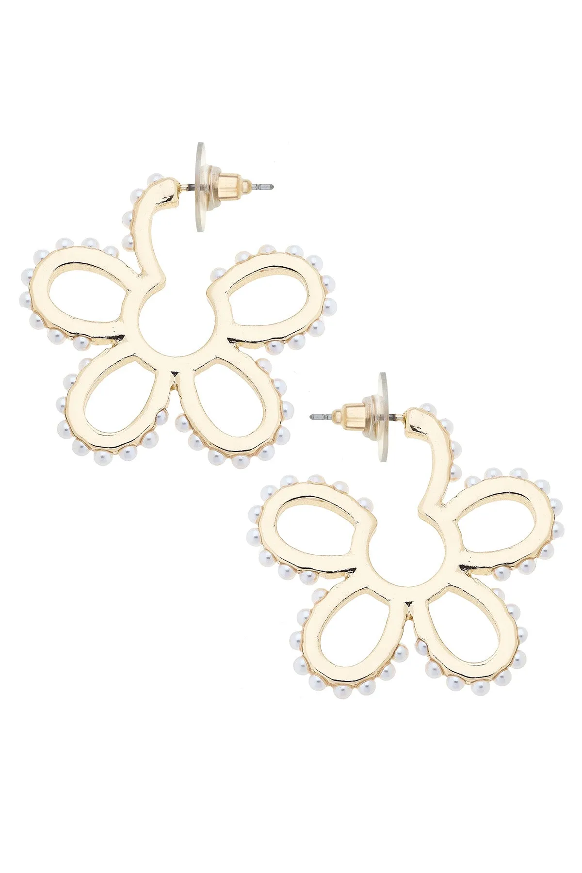 Sher Pearl Studded Flower Earrings in Shiny Gold sold by Canvas Style