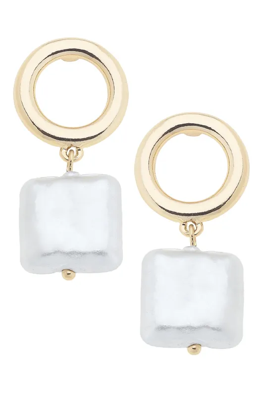 Quinn Square Pearl Earrings in Ivory sold by Canvas Style