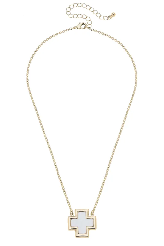Eliana Cross Necklace in Mother of Pearl sold by Canvas Style
