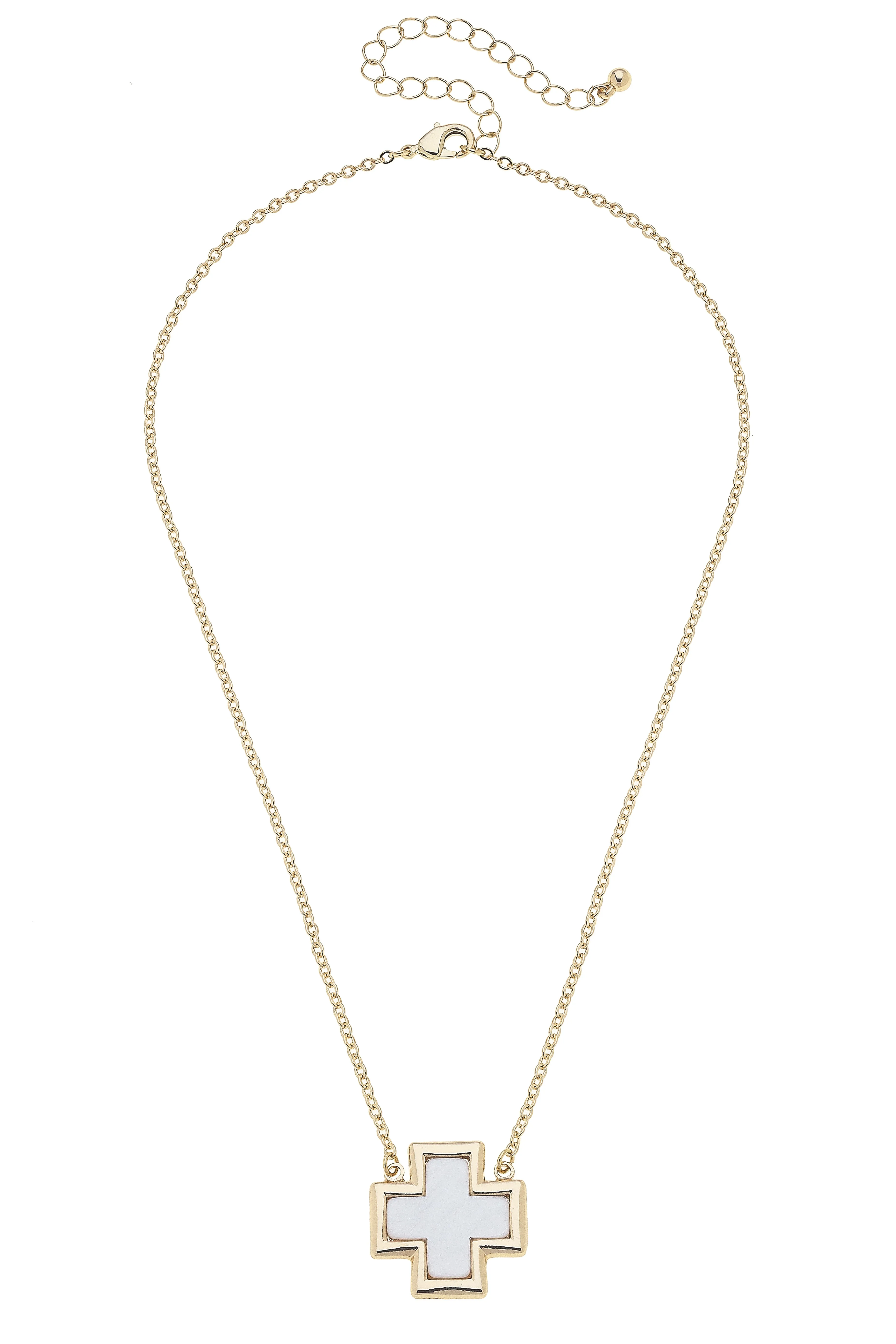 Eliana Cross Necklace in Mother of Pearl sold by Canvas Style