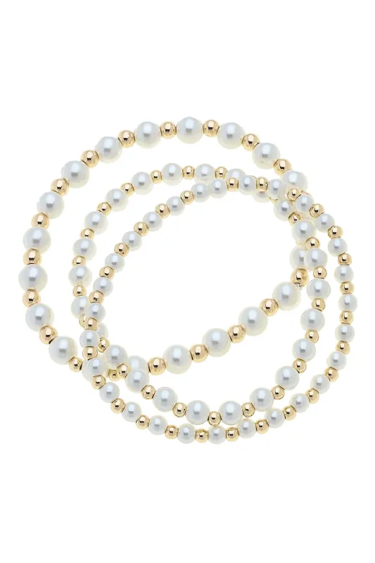 Annalise Pearl Beaded Stretch Bracelet Set of 3 in Ivory sold by Canvas Style