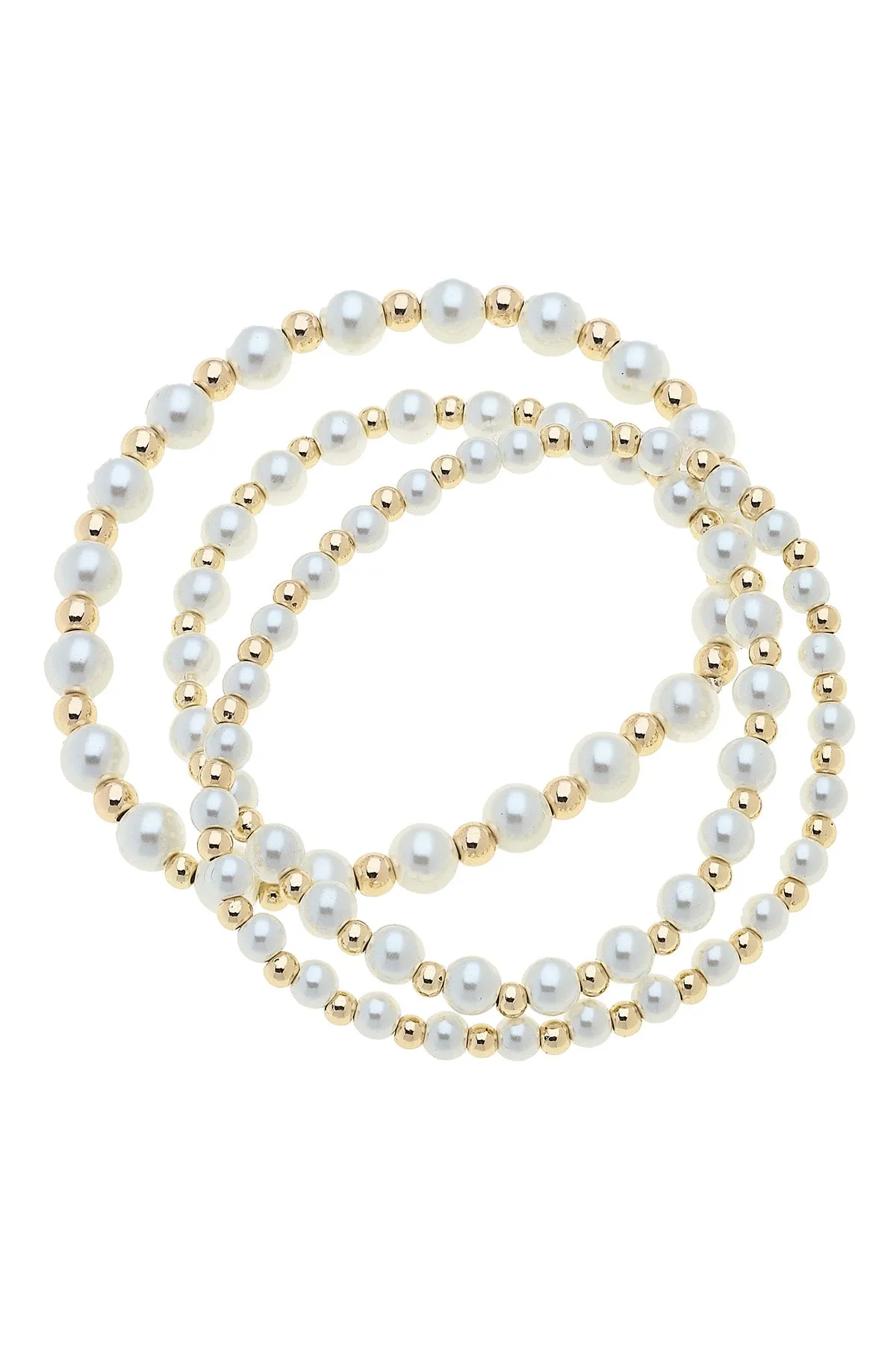Annalise Pearl Beaded Stretch Bracelet Set of 3 in Ivory sold by Canvas Style