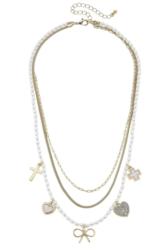 Bethany 3-Row Layered Charm Necklace in Shiny Gold sold by Canvas Style