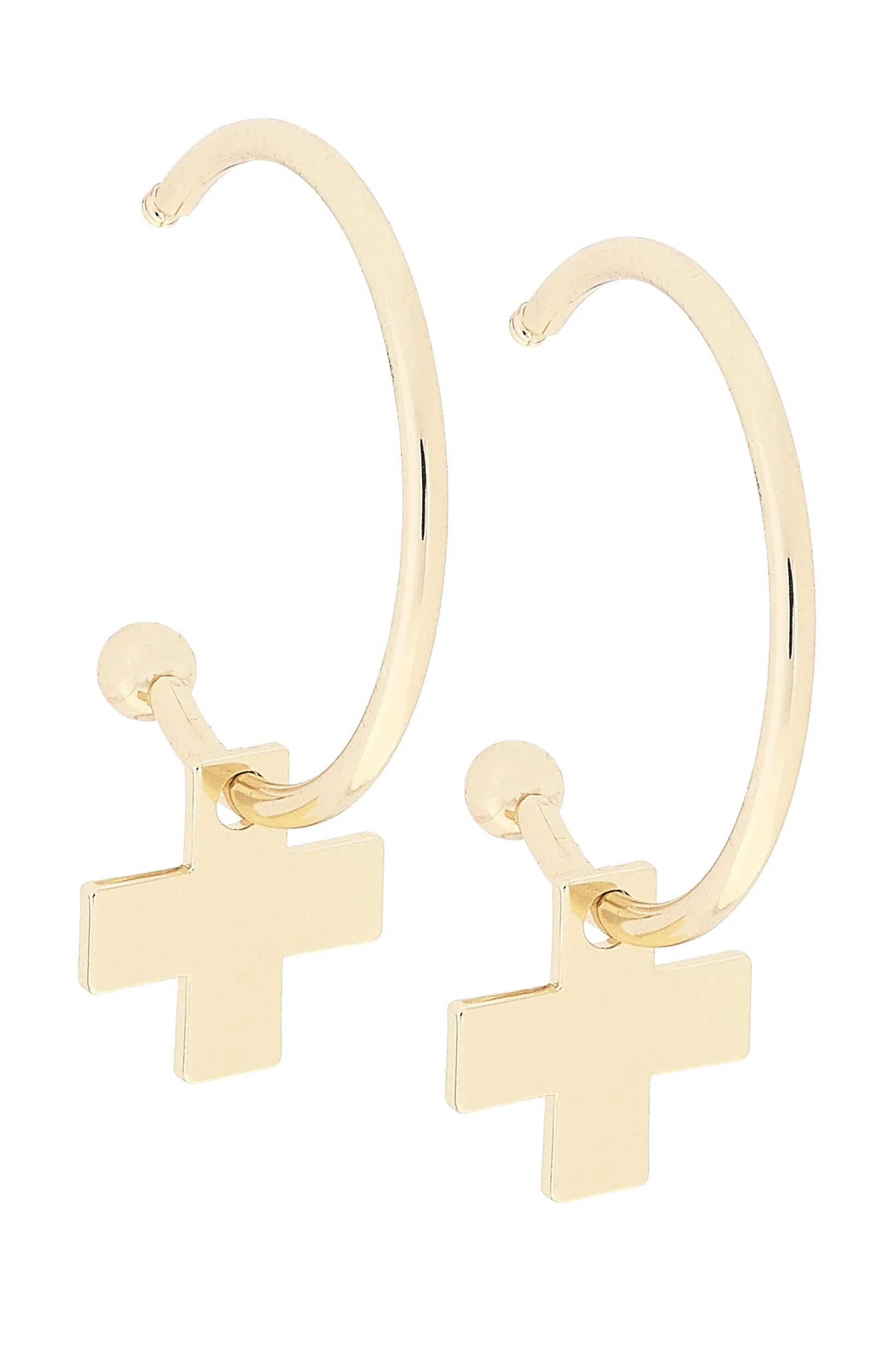 Blythe Cross Drop Hoop Earrings in Shiny Gold sold by Canvas Style