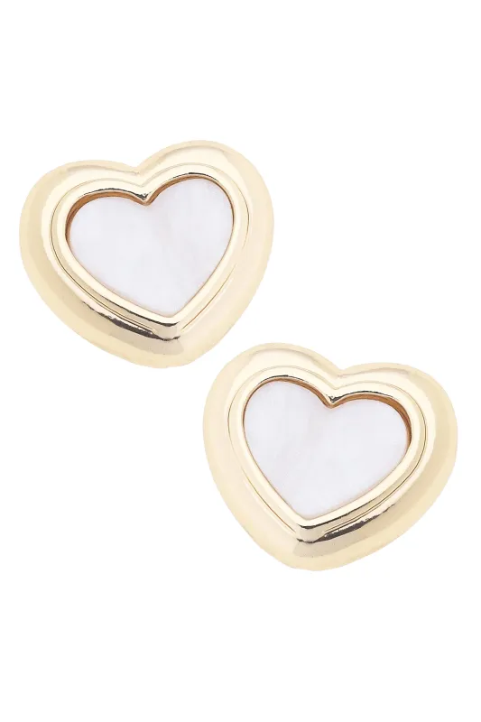 Eliana Heart Stud Earrings in Mother of Pearl sold by Canvas Style