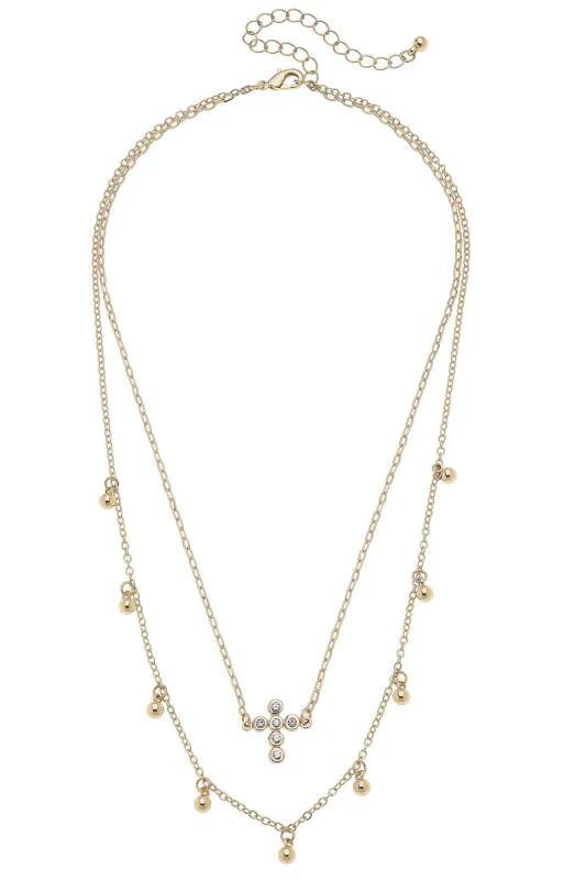 Elizabeth Pavé Cross Layered Necklace in Shiny Gold sold by Canvas Style