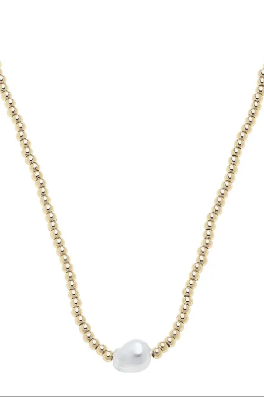 Greta Freshwater Pearl Necklace in Shiny Gold sold by Canvas Style