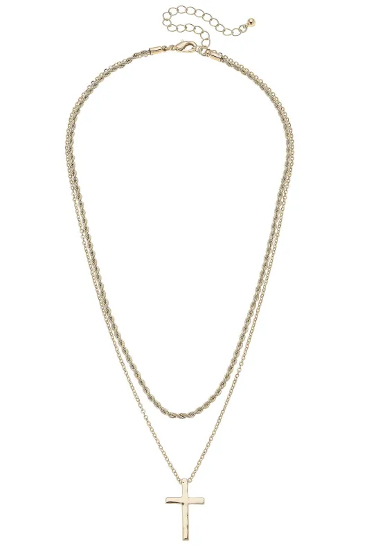 Mia Layered Cross Necklace in Shiny Gold sold by Canvas Style