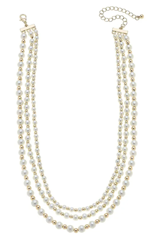 Annalise Pearl Beaded 3-Row Necklace in Ivory sold by Canvas Style