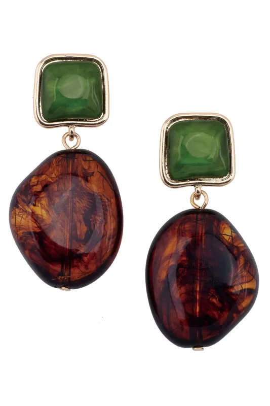 Gabby Tortoise & Resin Drop Earrings in Green sold by Canvas Style