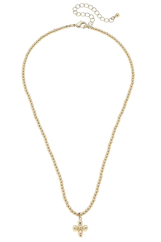 Camila Cross Ball Bead Necklace in Shiny Gold sold by Canvas Style