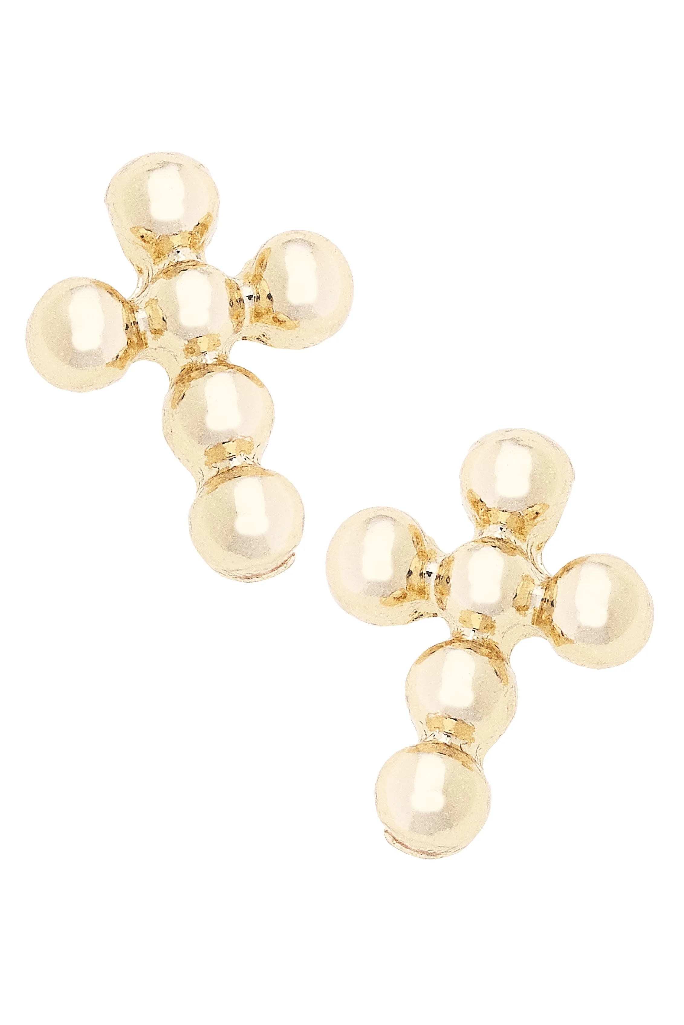 Millie Ball Bead Cross Stud Earrings in Shiny Gold sold by Canvas Style