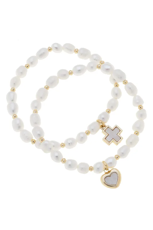 Mary Beth Freshwater Pearl Stretch Bracelets (Set of 2) in Ivory sold by Canvas Style